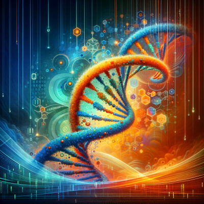 Coffee with CompBio Podcast Logo: Stylized orange and blue DNA double helix
